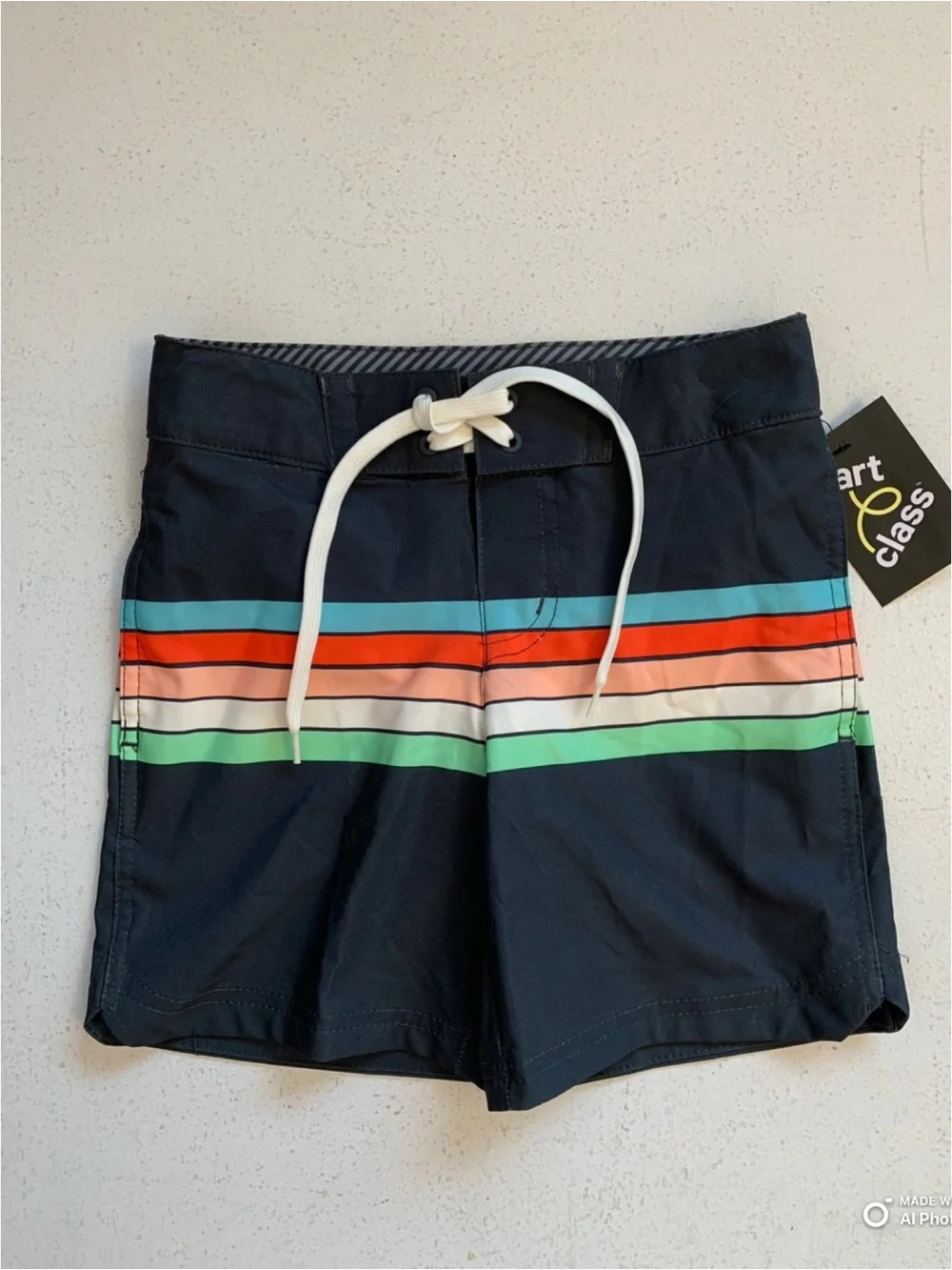 Art Class Boys Striped Swim Trunks Swimsuit Size 6 NWT Blue Green Orange